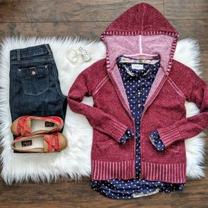 szM Ruff Hewn maroon knit zip hoodie